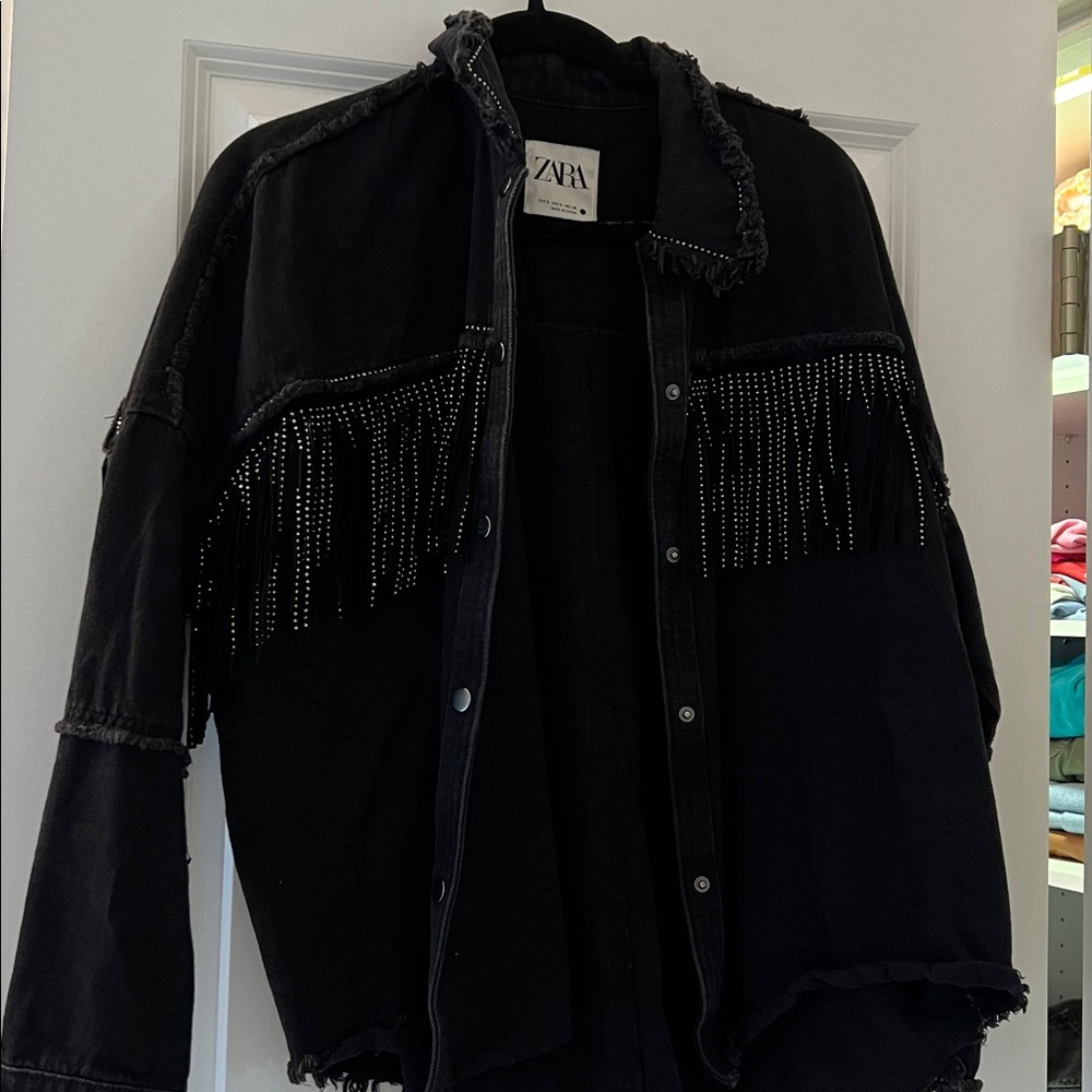 Zara Black Jacket with Fringe Accents
